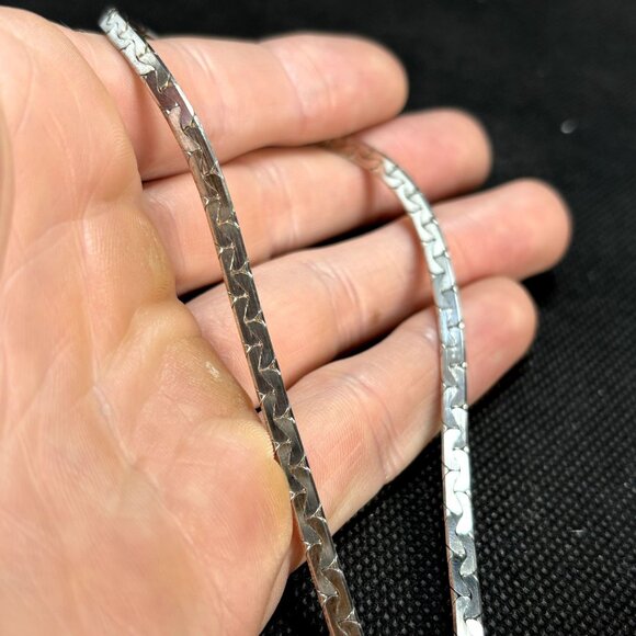 Sterling Silver 925 Flattened Curb Herringbone Necklace 18'' L Spring Ring Clasp - Picture 5 of 11